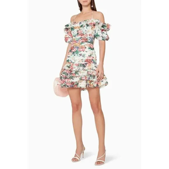 ZIMMERMANN Floral Print Mini Dress ZIM 0 / US 4 white - Picture 16 of 16